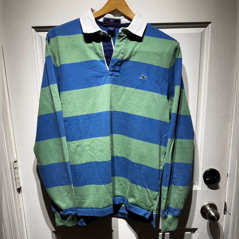 Vineyard Vines: Striped Blue and Green Men's Rugby Shirt